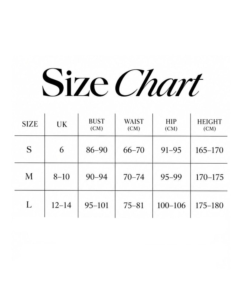 Size chart for Phoenix sculpting unitard - Navy