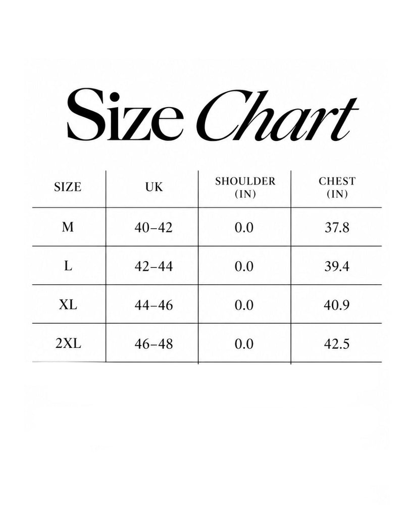 Size chart for Phoenix Spiral back compression top - Black