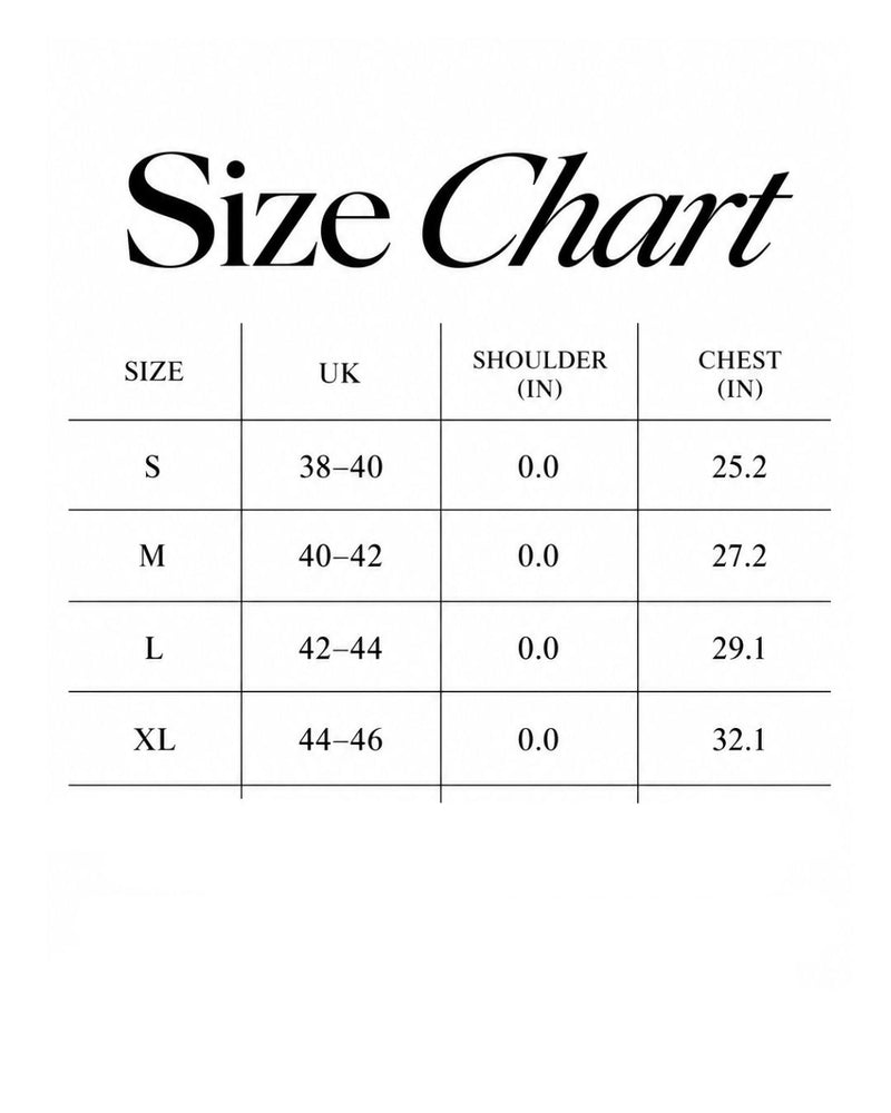 Size chart for Phoenix spiral back vest - Black